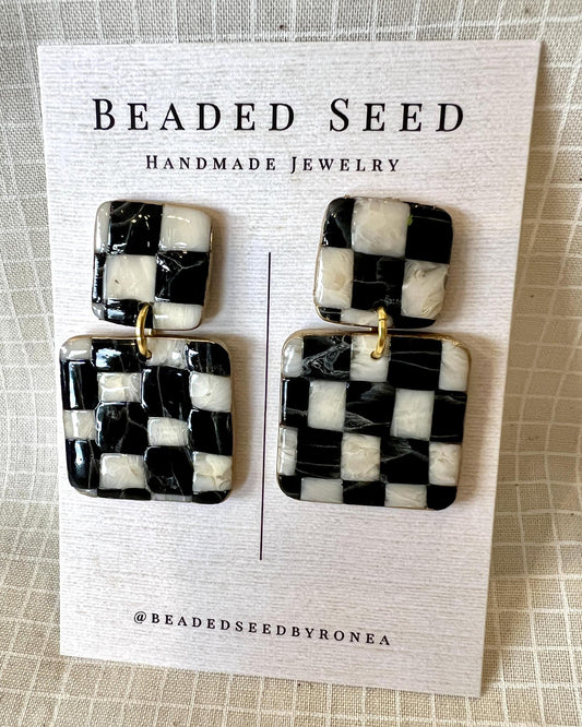 Beaded Seed by Ronea Joanne Earrings Black & White Checker