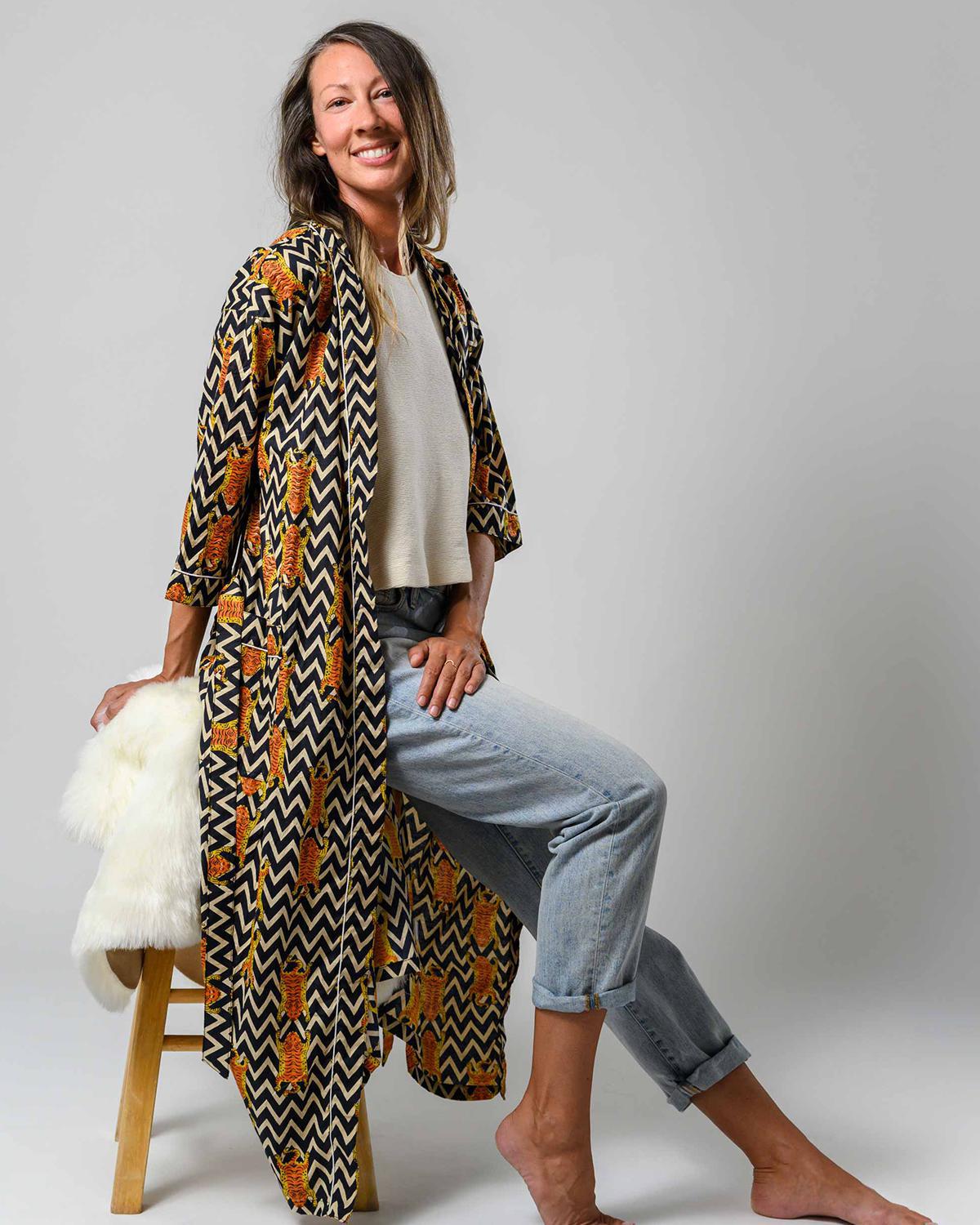 Txtile Lightweight Cotton Robe - Chevron Tiger Print