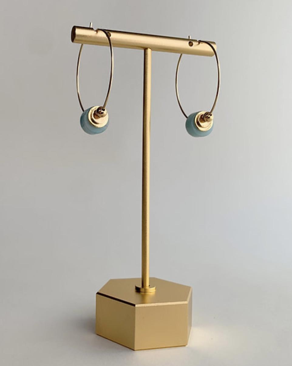 caliLOVESchi 14k Gold Hoops - Blue Amazonite