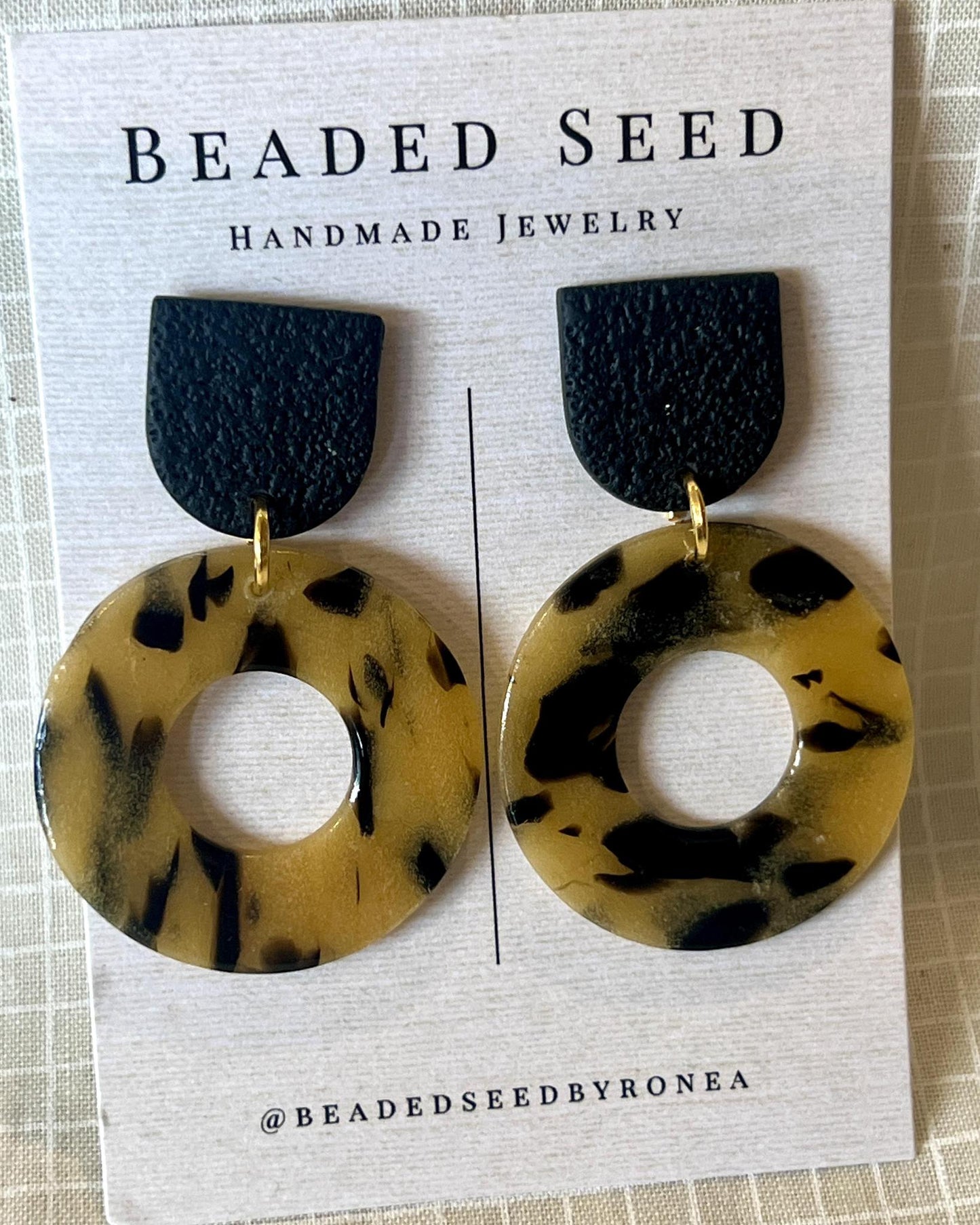 Beaded Seed by Ronea Hannah Earrings - Tortoise Shell and Black