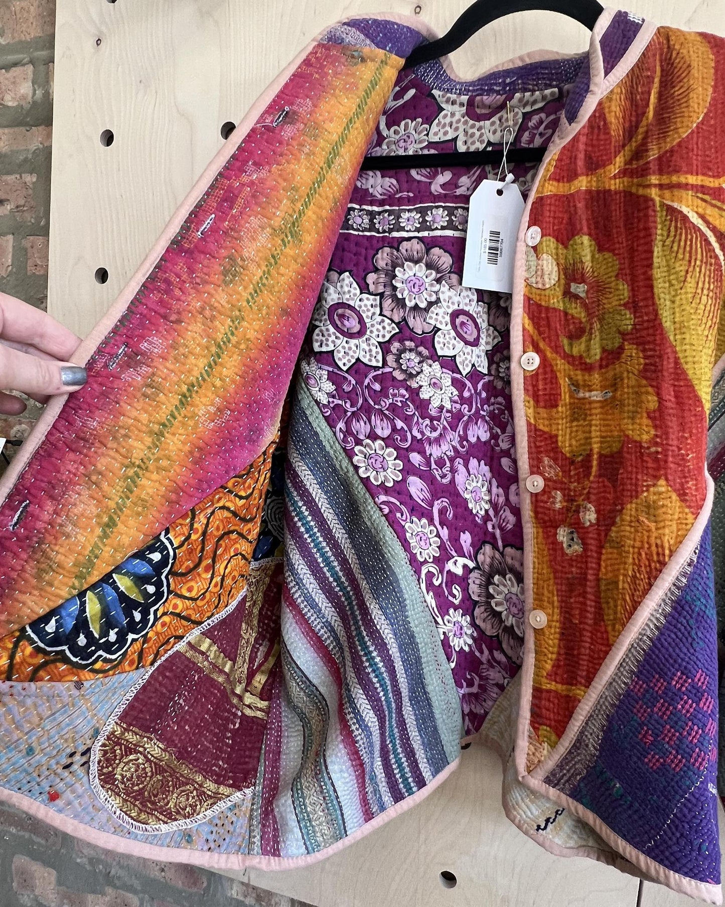 Txtile Ellie Quilted Reversible Patchwork Kantha Jacket in Kimaya