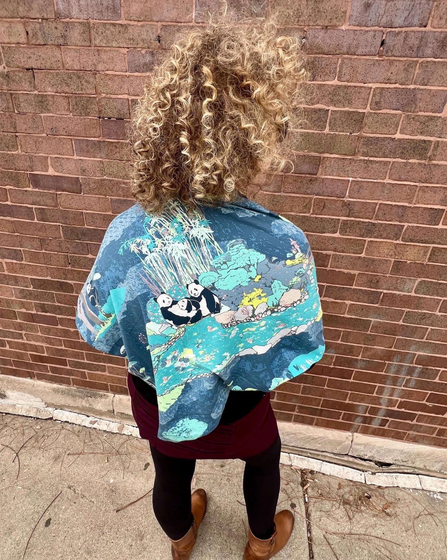 Squasht Reversible Triangle Scarf in Panda Party and Bright Blue