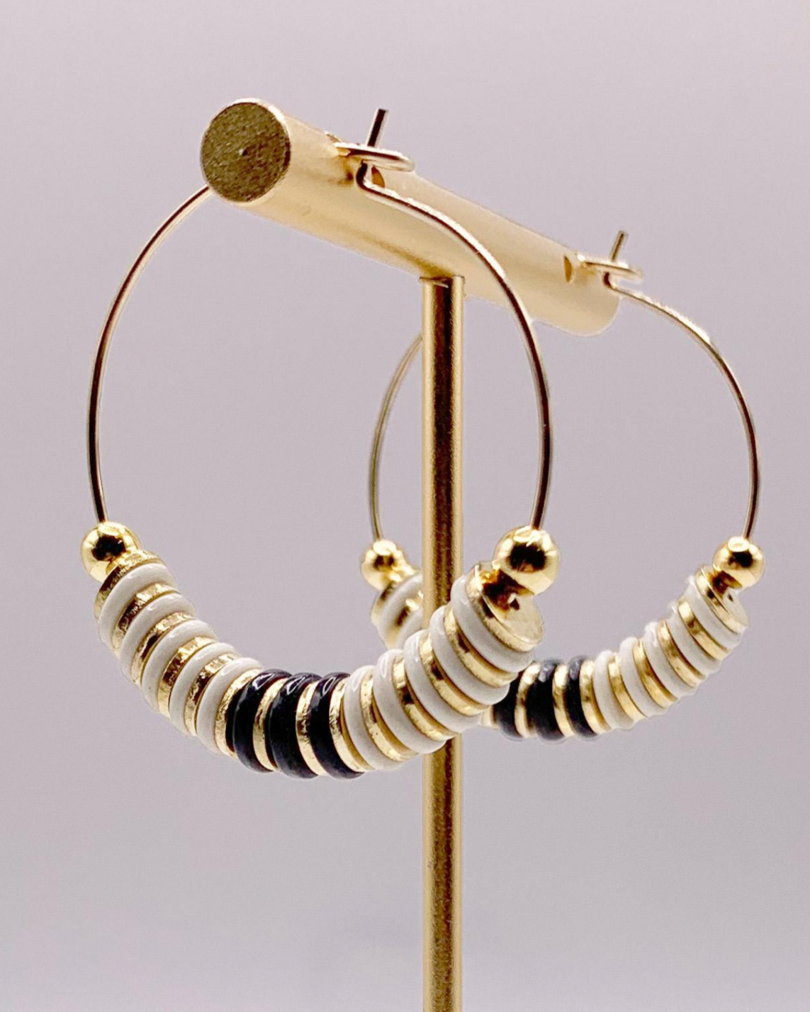 caliLOVESchi 14k Gold Hoops - Ivory and Ebony