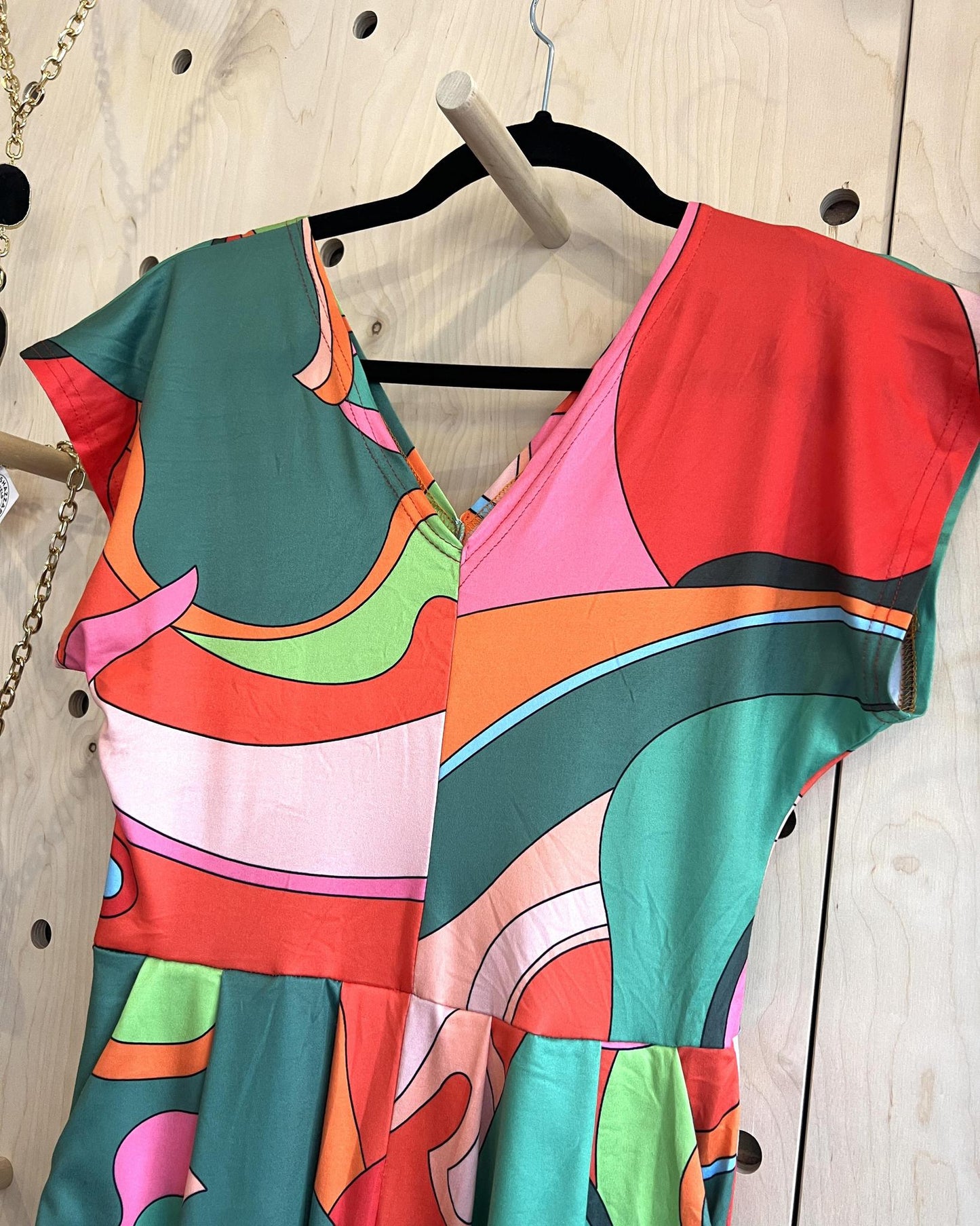 Fayru Penny Romper - Orange and Green Abstract Print - SALE