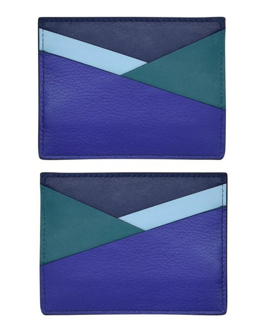 ili Leather Asymmetric Card Case Denim Multi