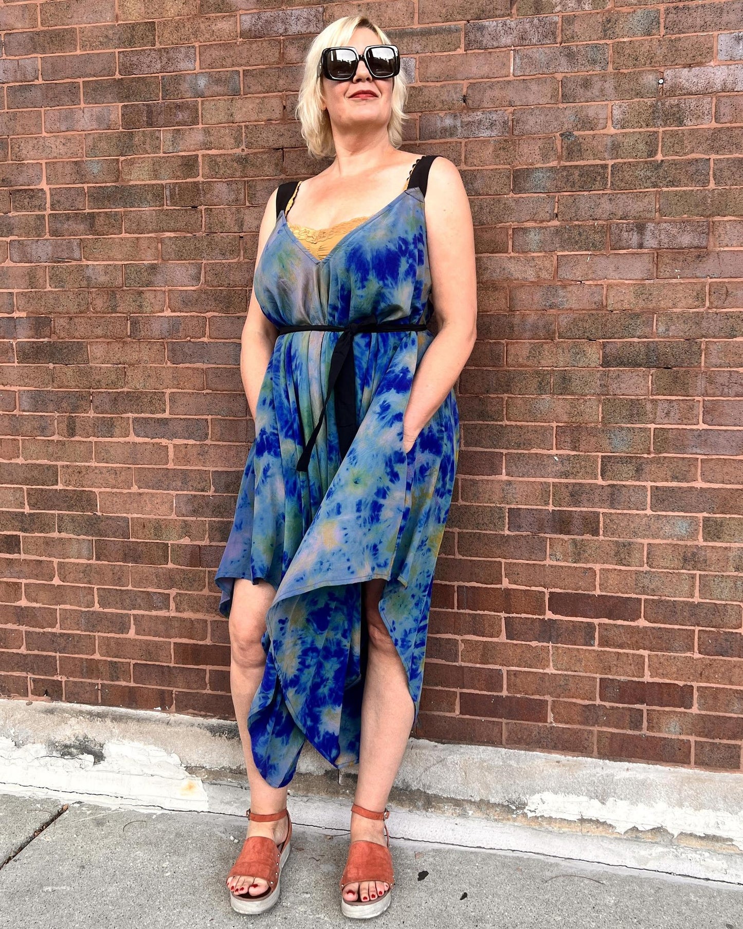 Indie Ella Zatanna Boho Silk Jumpsuit in Oceanic Blue Tie-Dye
