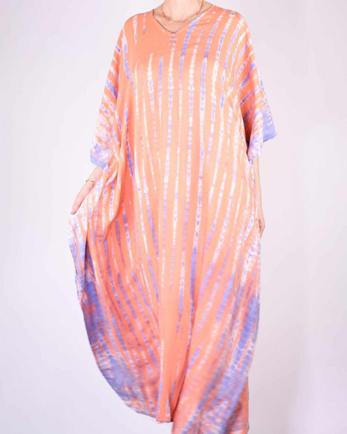 Txtile Tie Dye Kaftan/ Swim Cover Up - Peach Sunrise