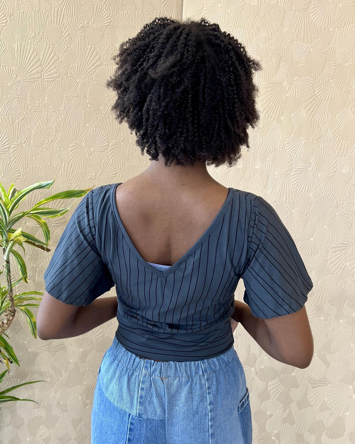Squasht Bell Sleeve Ballet Top in Gray Lines Print