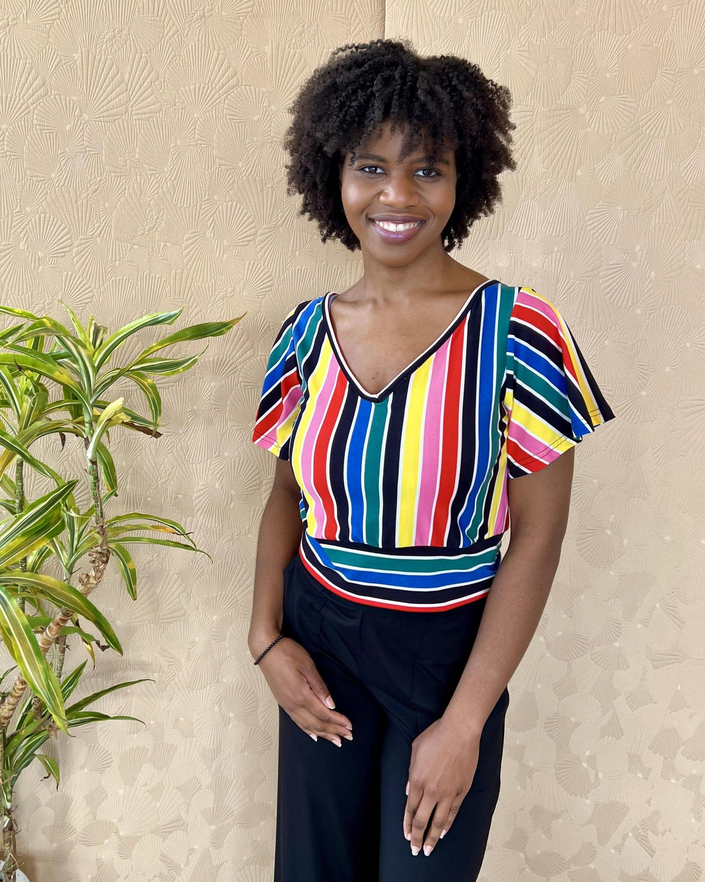 Squasht Bell Sleeve Ballet Top in Rainbow Stripes - Size Large, XL