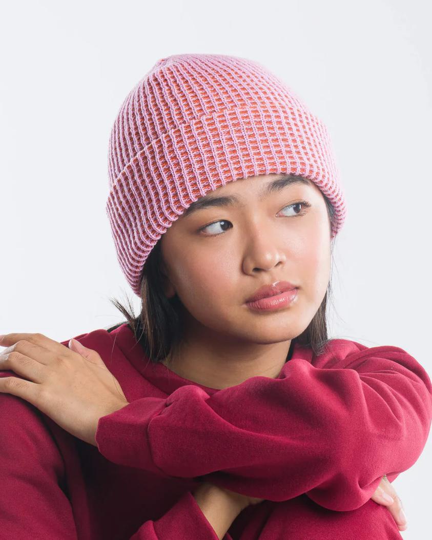 Verloop Simple Grid Rib Knit Beanie Hat in Lilac