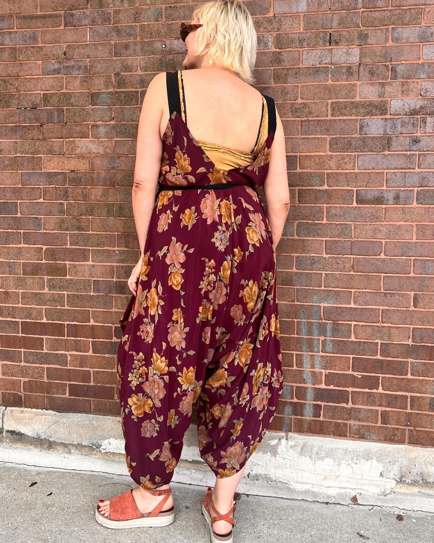 Indie Ella Zatanna Boho Silk Jumpsuit in Burgundy Floral