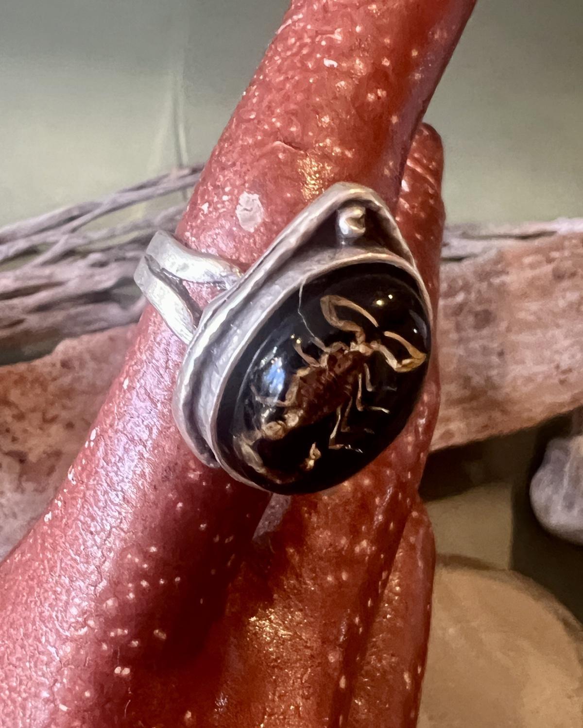 Pajaro Negro Scorpion Antiqued Silver Ring