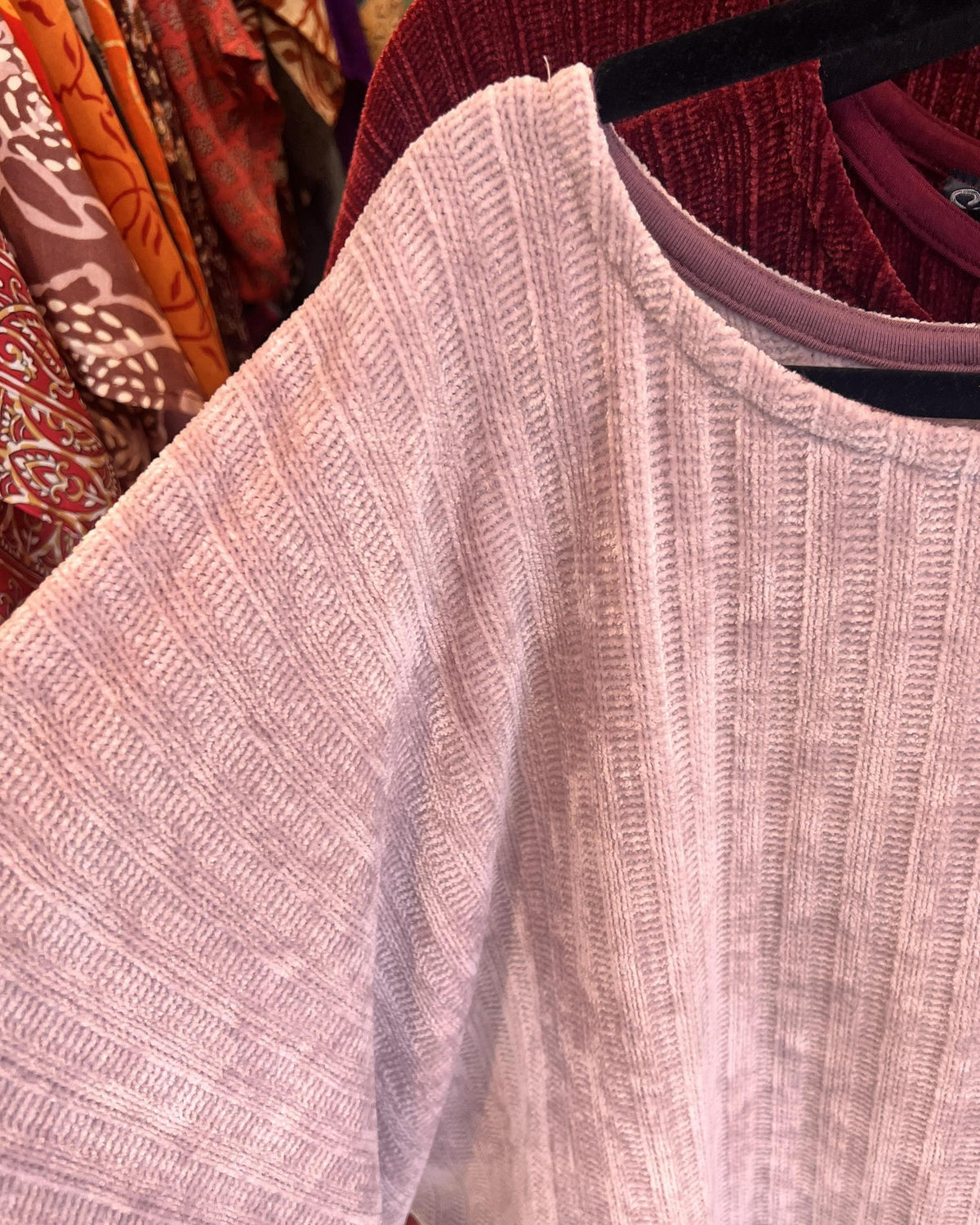 Squasht Batwing Sweater in Light Blush Pink Plush Chenille Rib Knit