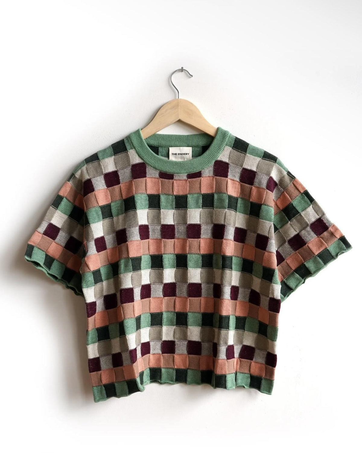 The Endery Sonia Short Sleeve Sweater Tee in Zephyr (Sage/Peach/Cream)