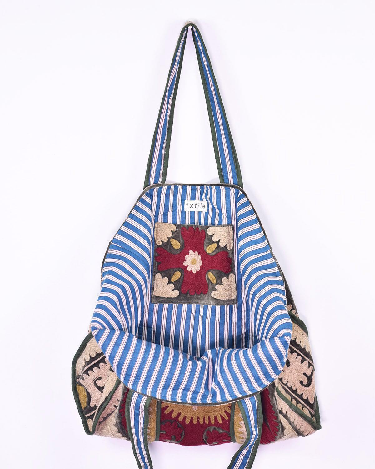 Txtile Velvet Embroidered Tote Bag - Shades of Tans and Reds