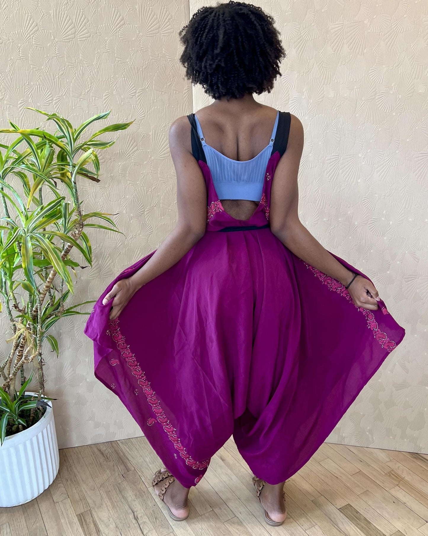 Indie Ella Zatanna Boho Silk Jumpsuit in Red Red Wine