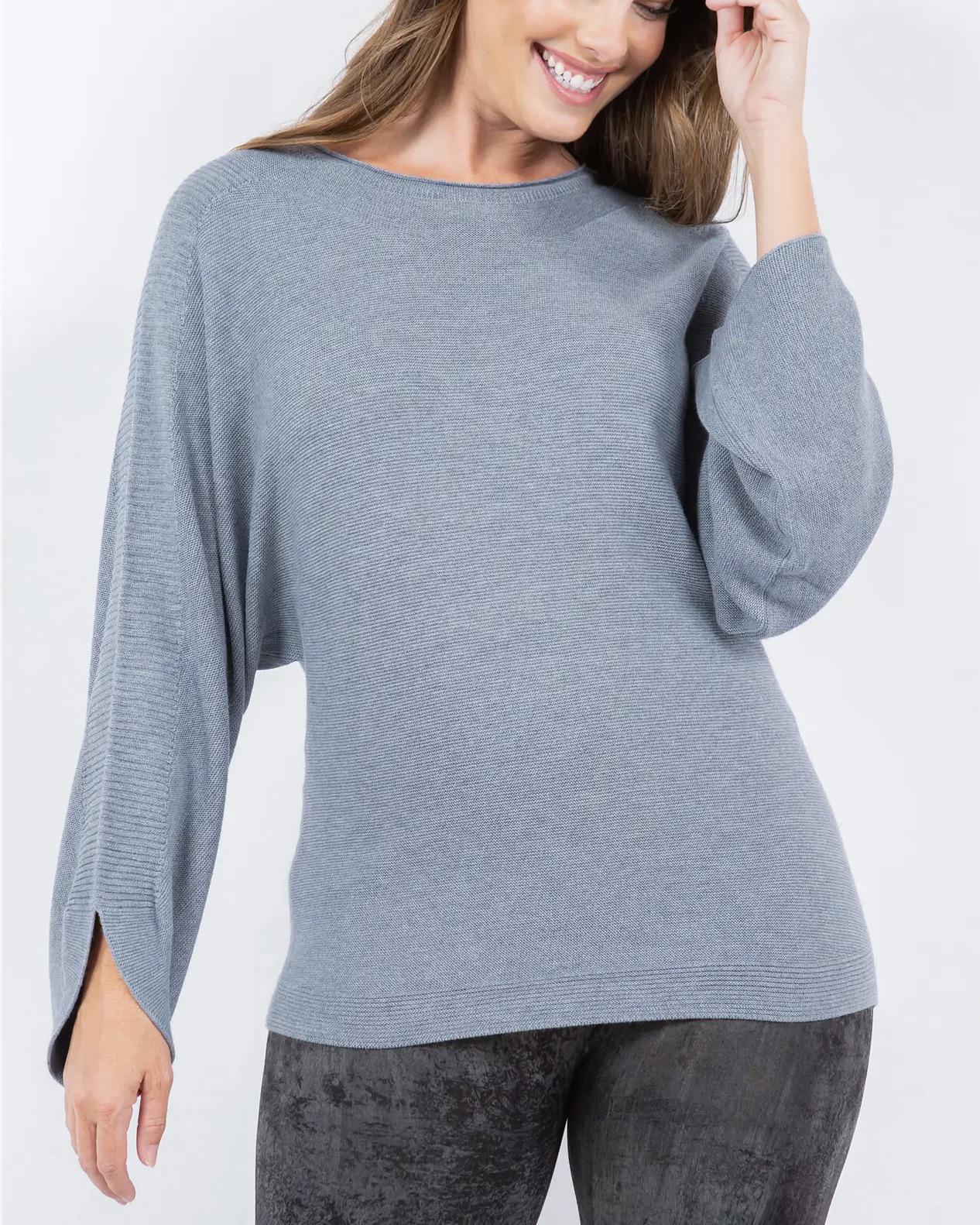 M Rena Tulip Cuff Dolman Sweater in Pewter - SALE