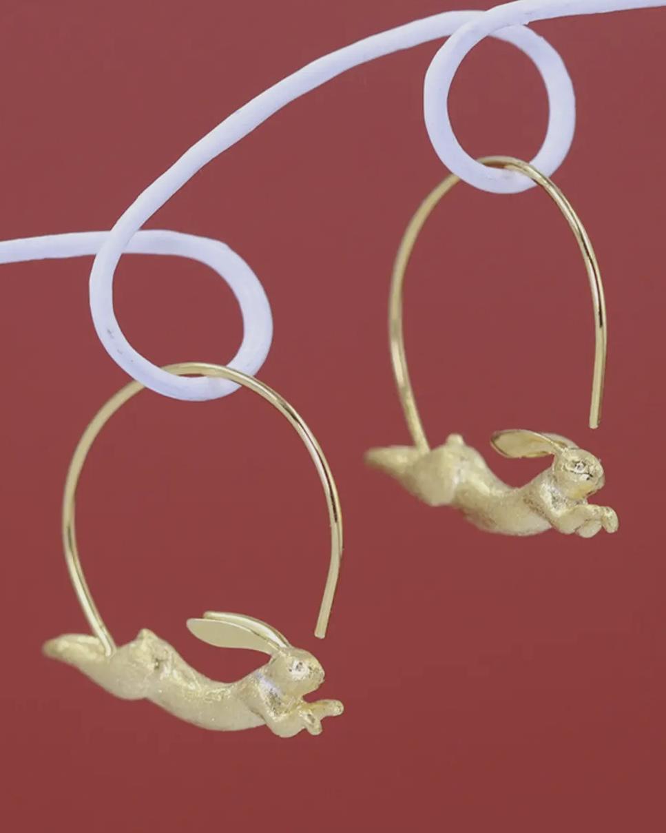 Perimade Gold Jumping Rabbit Hoop Earrings
