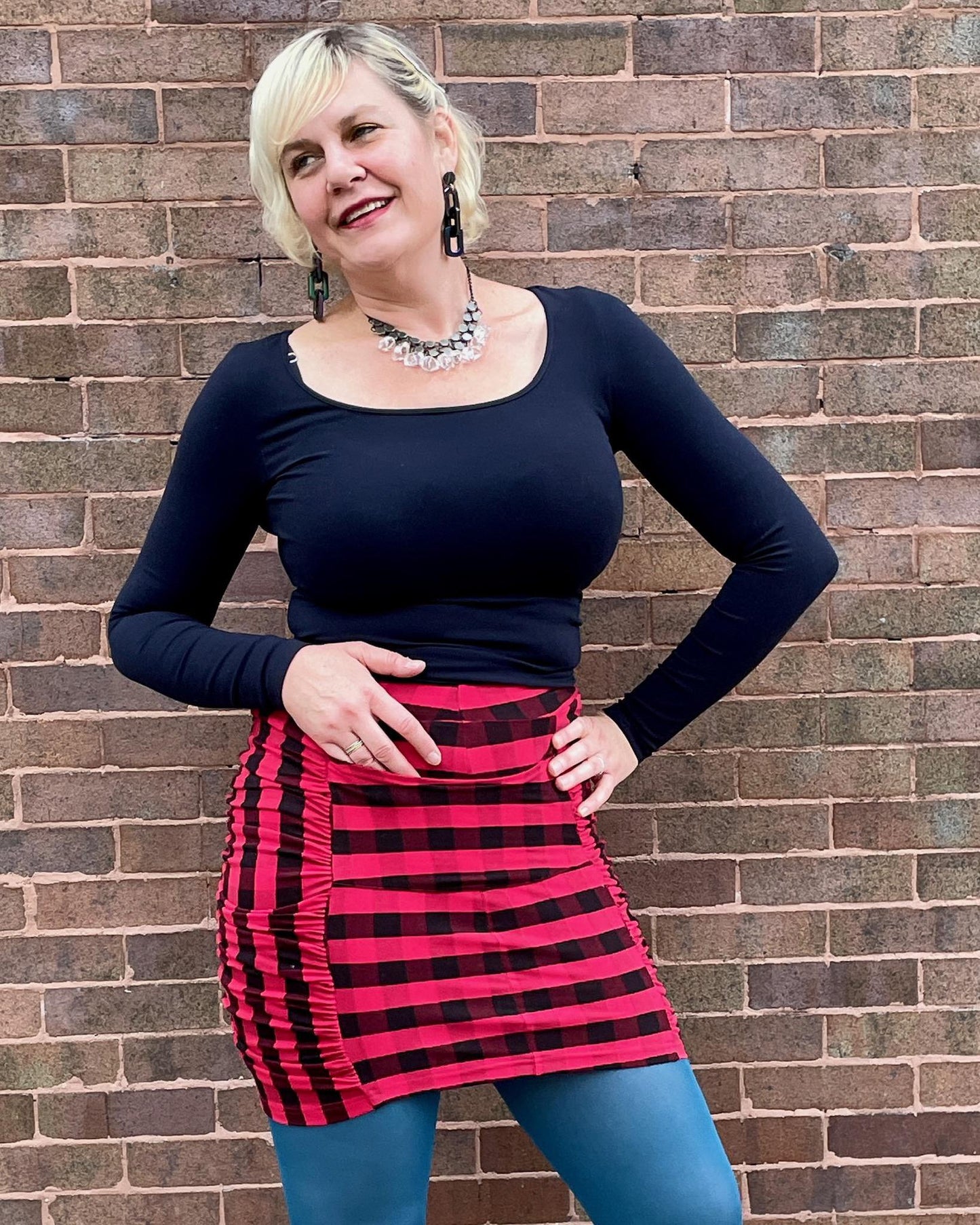 Squasht Ruched Mini Skirt In Red and Black Lumberjack Plaid