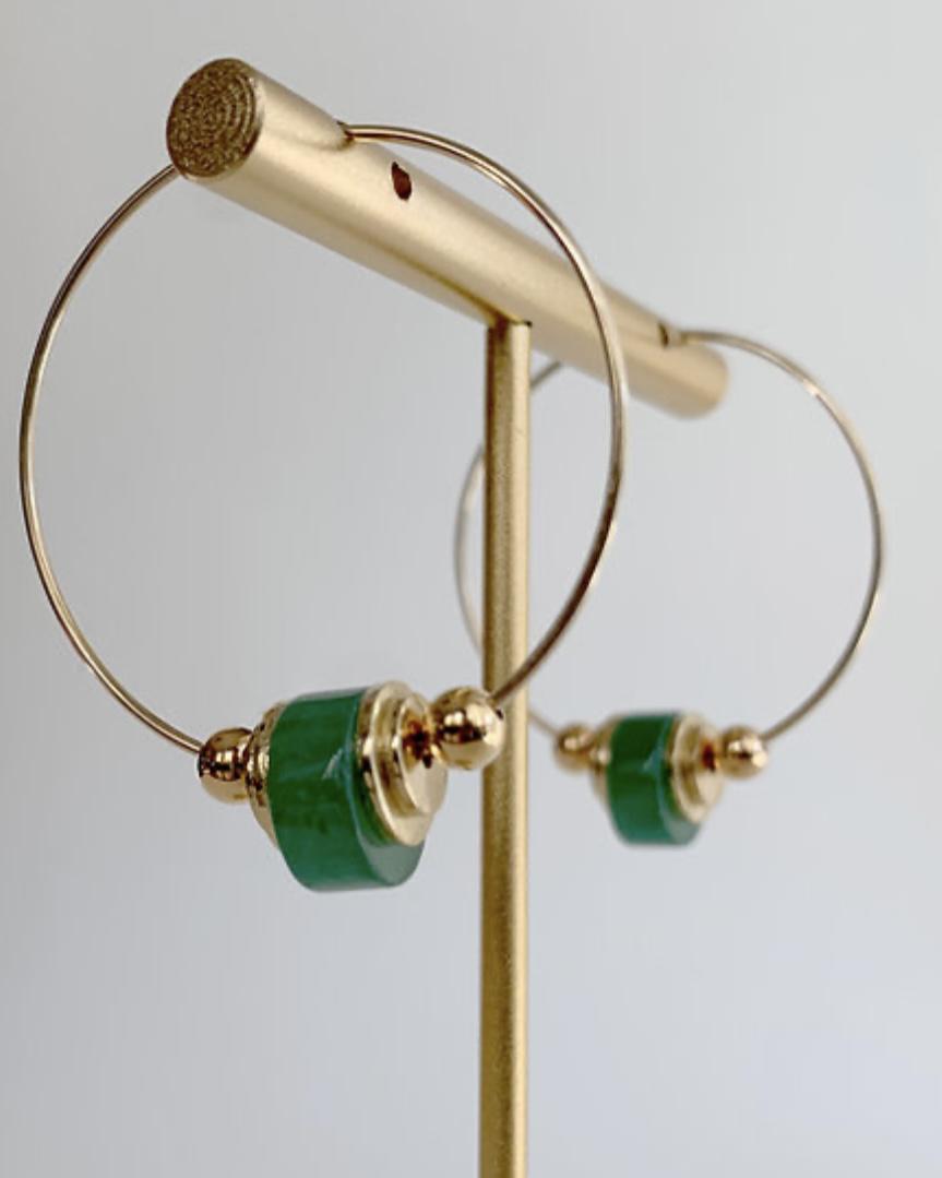 caliLOVESchi 14k Gold Hoops - Green Aventurine