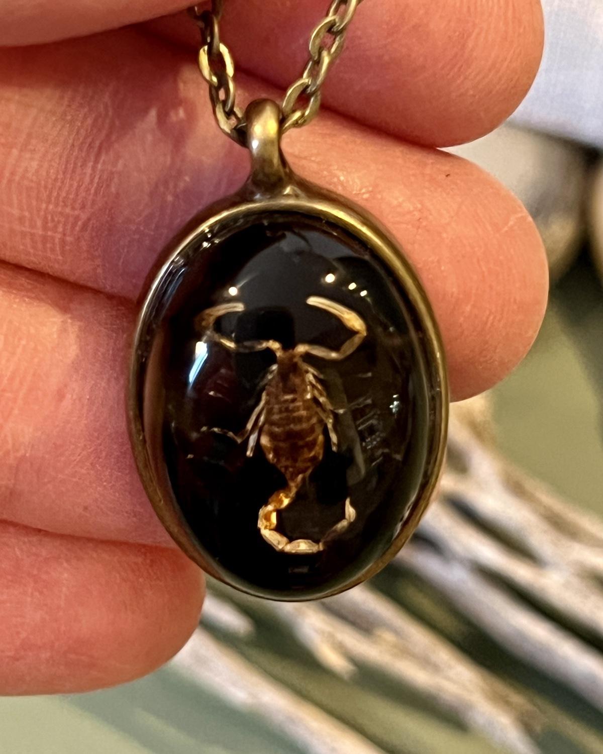 Pajaro Negro Scorpion Oval Pendant Necklace