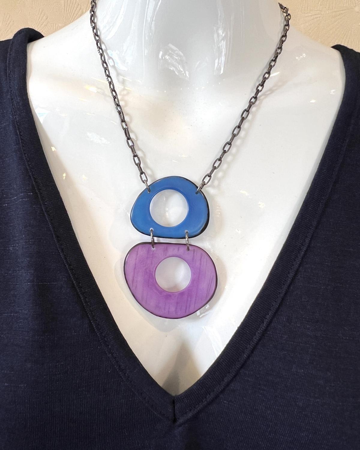 Veronica Riley Martens 2-Piece Tagua Nut Necklace in Blue & Purple