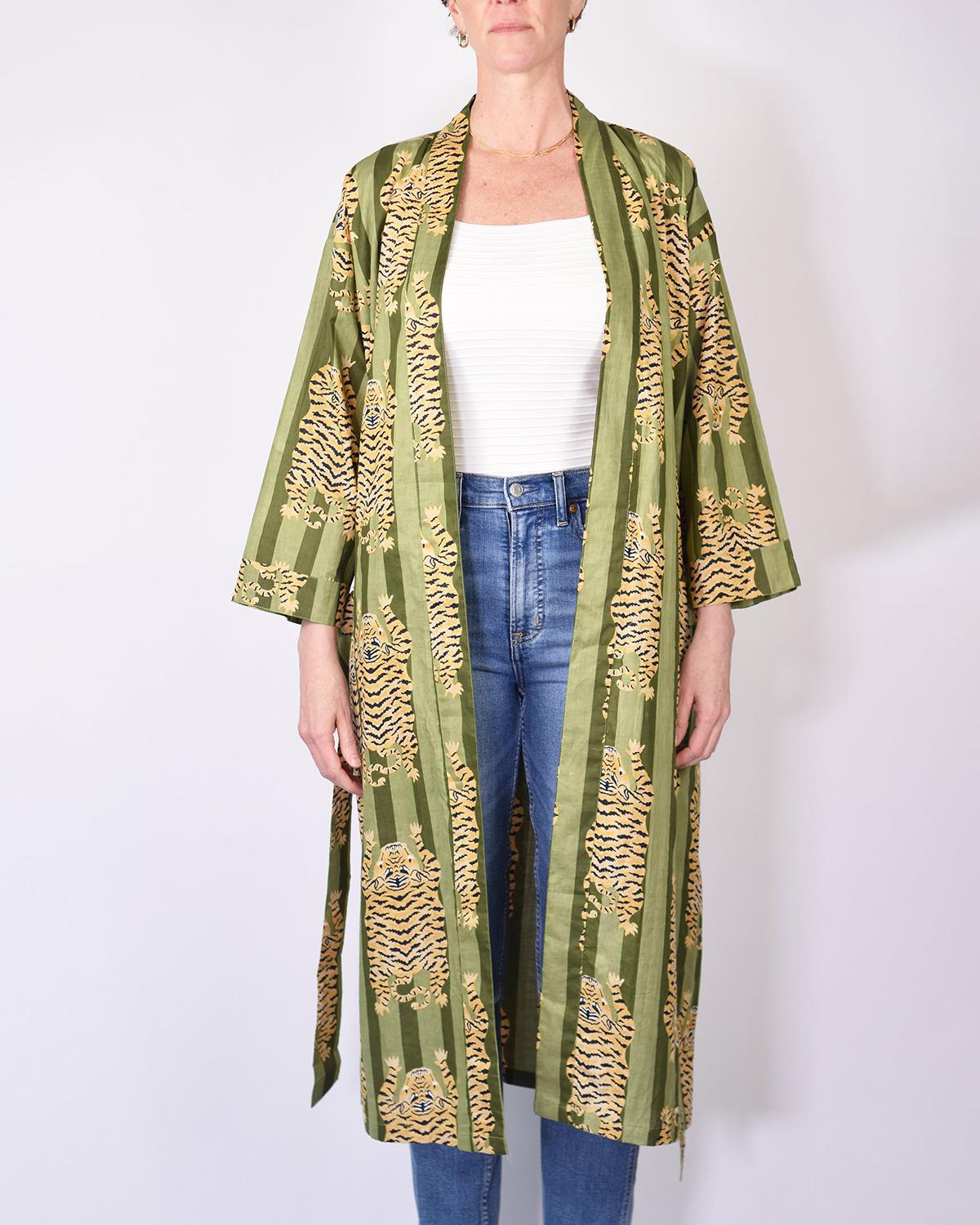 Txtile Lightweight Cotton Robe - Green Tiger Print