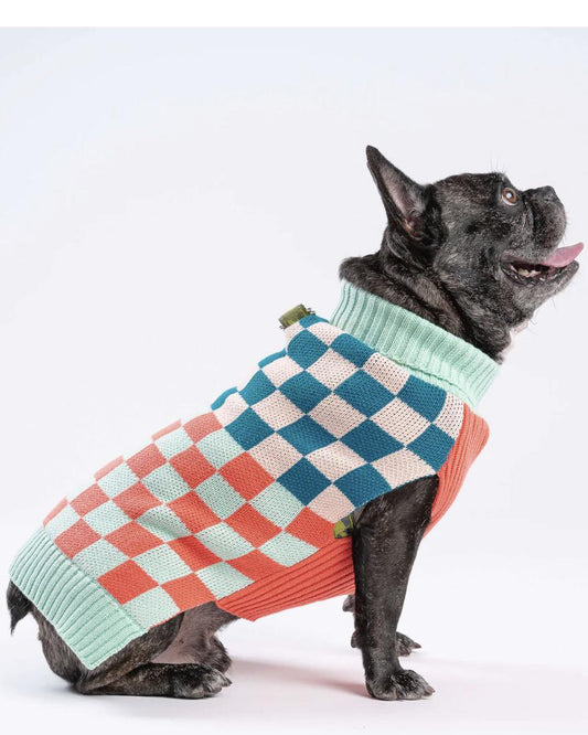 Verloop Checkerboard Dog Sweater - Melon Jade