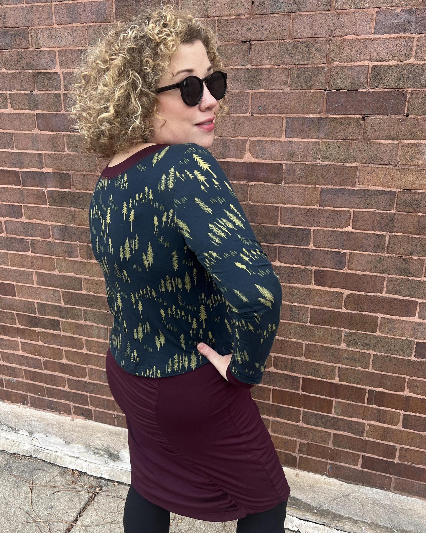 Squasht Long Sleeve Croppish Top in Midnight Forest