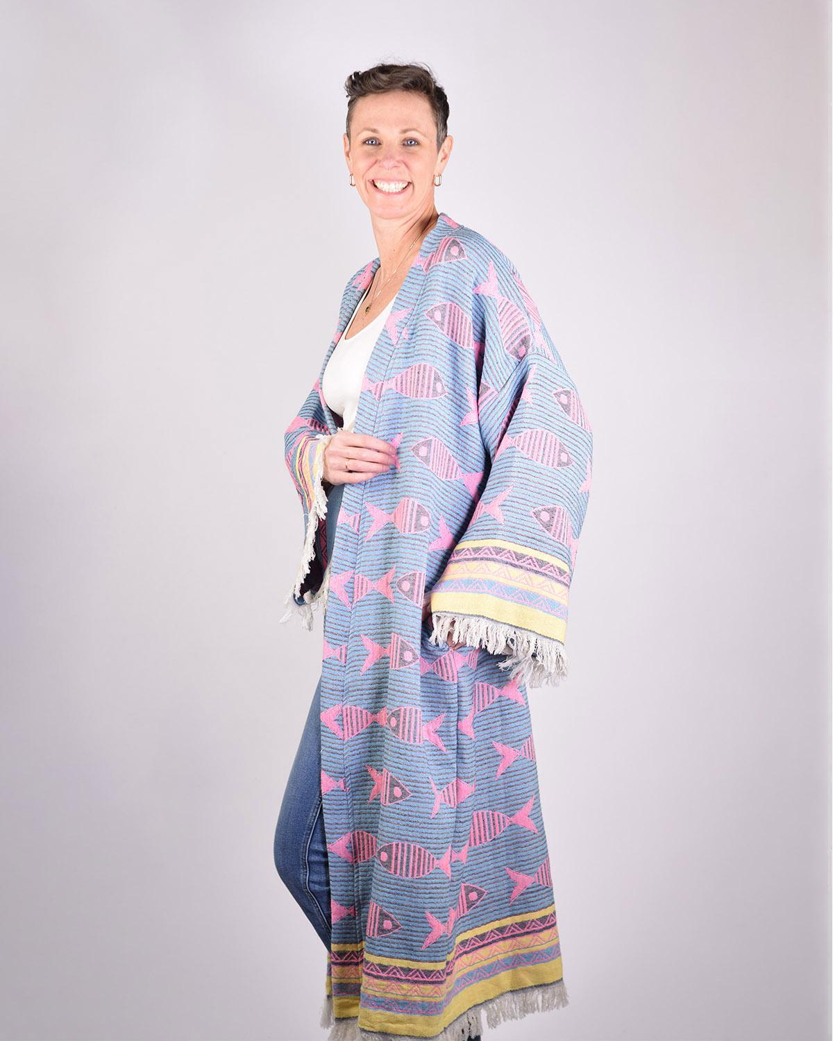 Txtile Woven Turkish Cotton Print Kimono/Robe in Pretty Fish