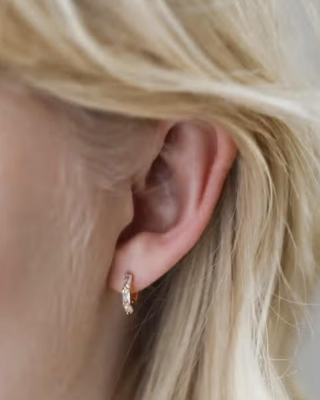Lisa Angel Clear Baguette Crystal Huggie Hoop  Earrings