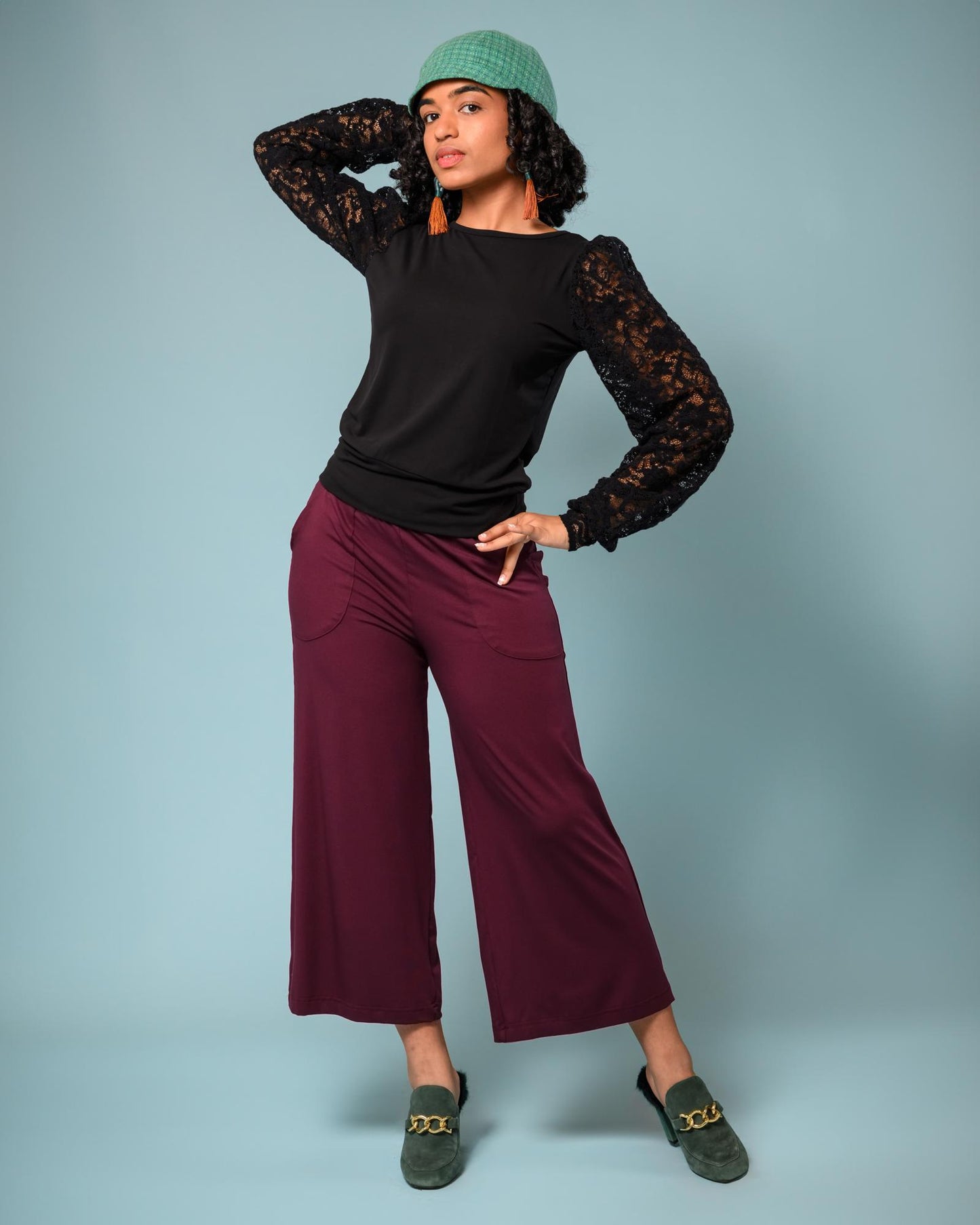 Squasht Wide Leg Pants (Cropped) Merlot