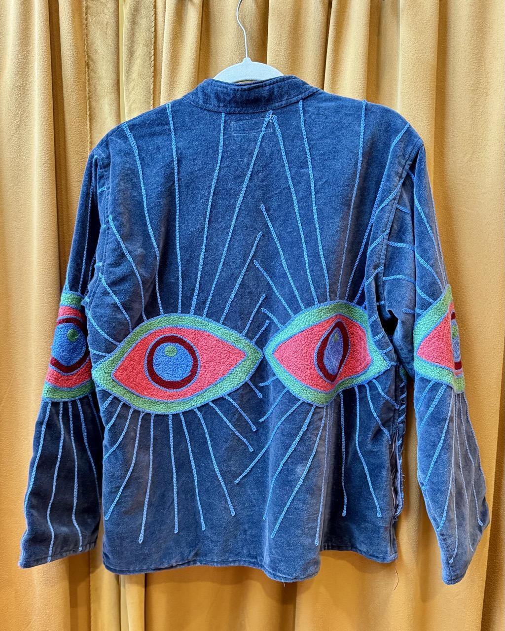 Txtile Velvet Evil Eye Jacket - Medium Gray with Orange and Green Eyes