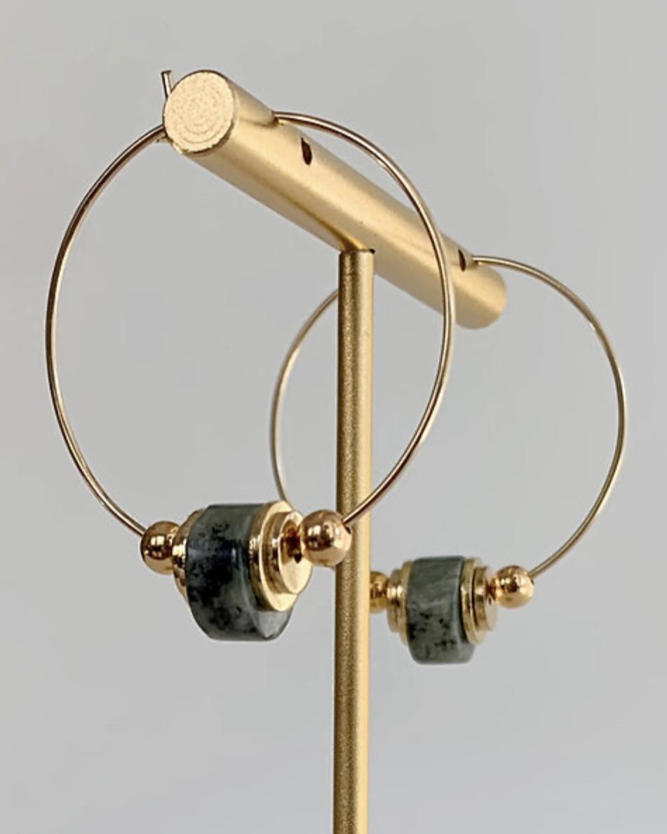 caliLOVESchi 14k Gold Hoops - Green Jasper
