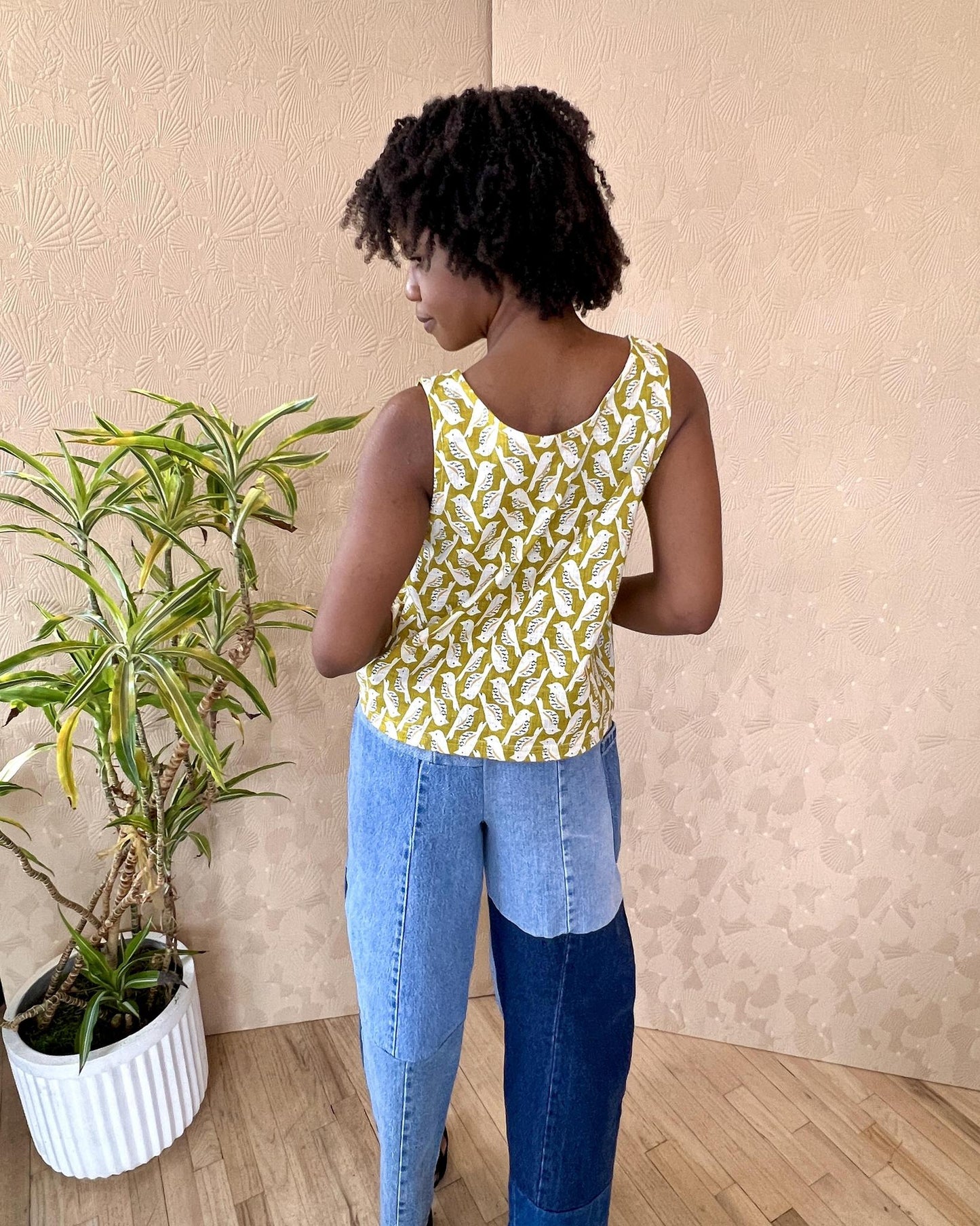 Squasht Tank Top in Chartruese Bird Print