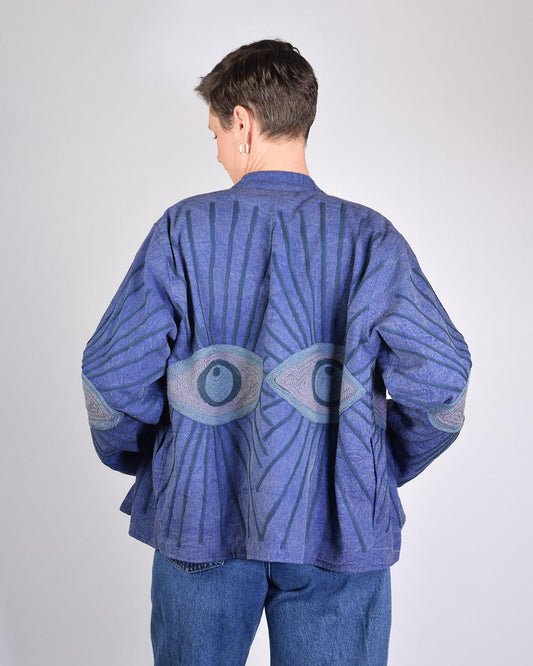 Txtile Dusty Indigo Lightweight Evil Eye Canvas Embroidered Jacket
