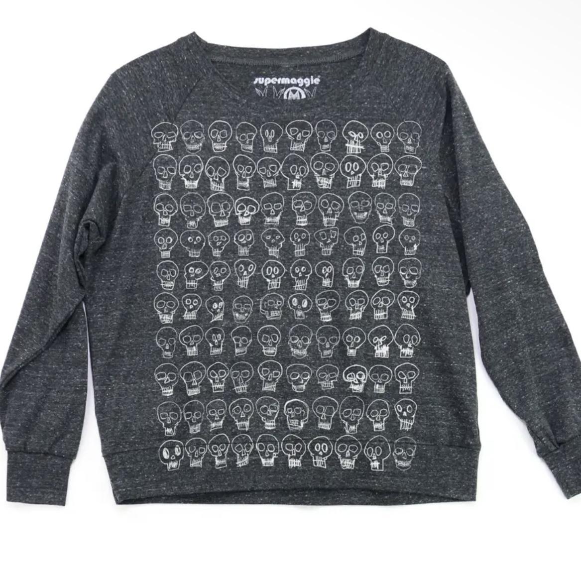 Supermaggie Catacombs Skulls Tri Blend Pullover in Heather Charcoal