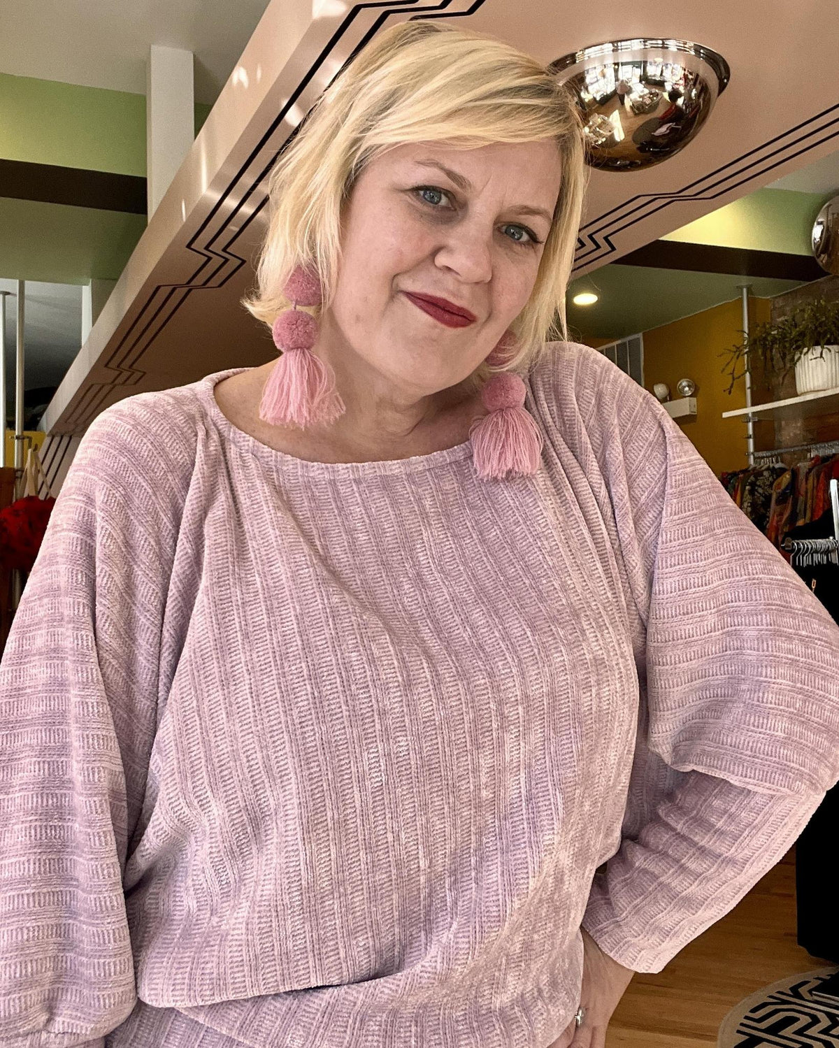 Squasht Batwing Sweater in Light Blush Pink Plush Chenille Rib Knit