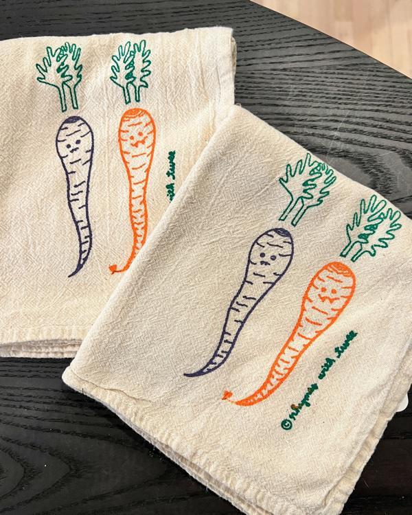 Rhymes with Twee Veggie Vampire Tea Towel - Cara & Sara Carrots