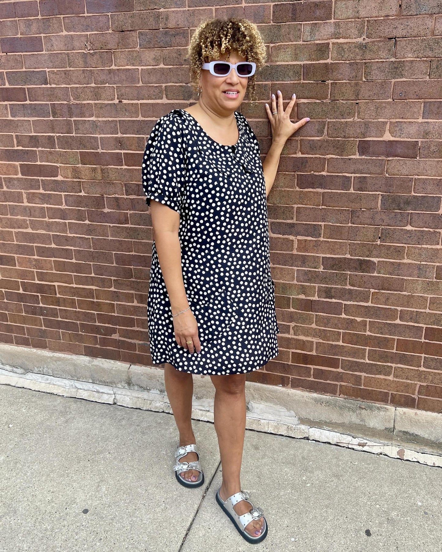 Squasht Charlotte Dress in Black with White Distressed Dots