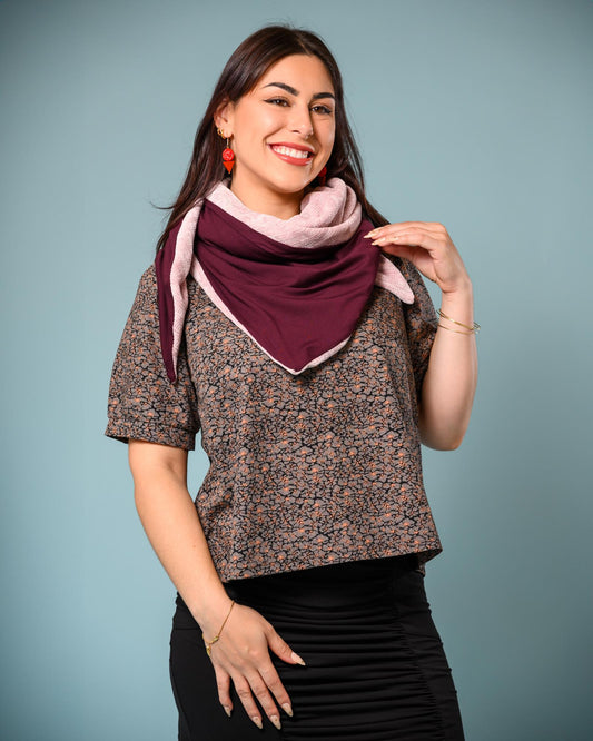 Squasht Triangle Scarf Blush Sweater Knit and Merlot