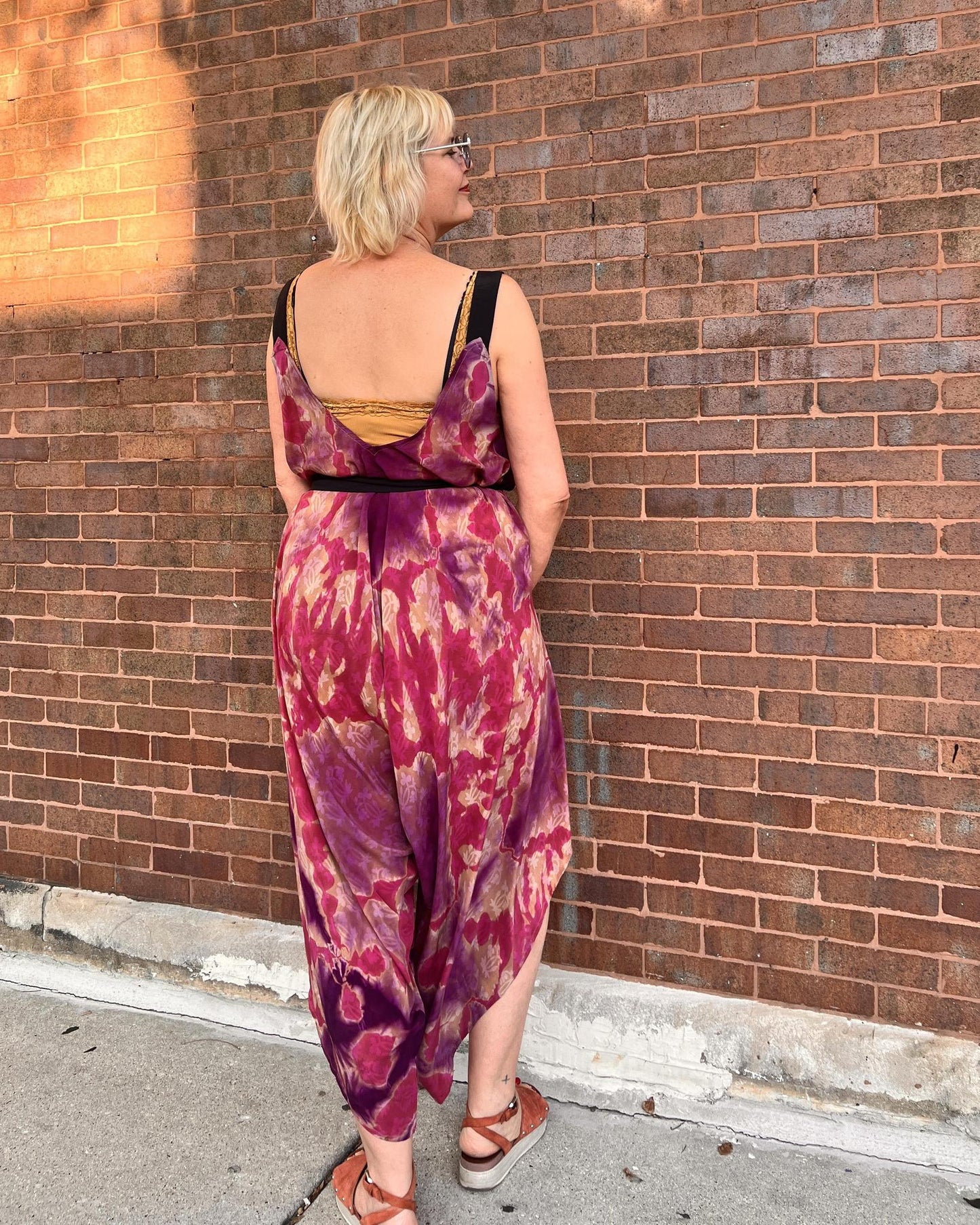 Indie Ella Zatanna Boho Silk Jumpsuit in Passion PInk Tie-Dye