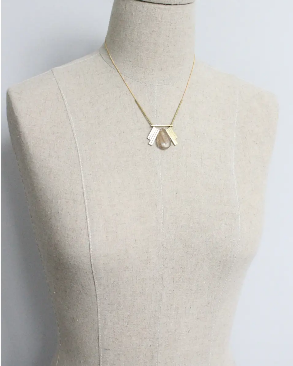 David Aubrey Quartz and Brass Art Deco Necklace