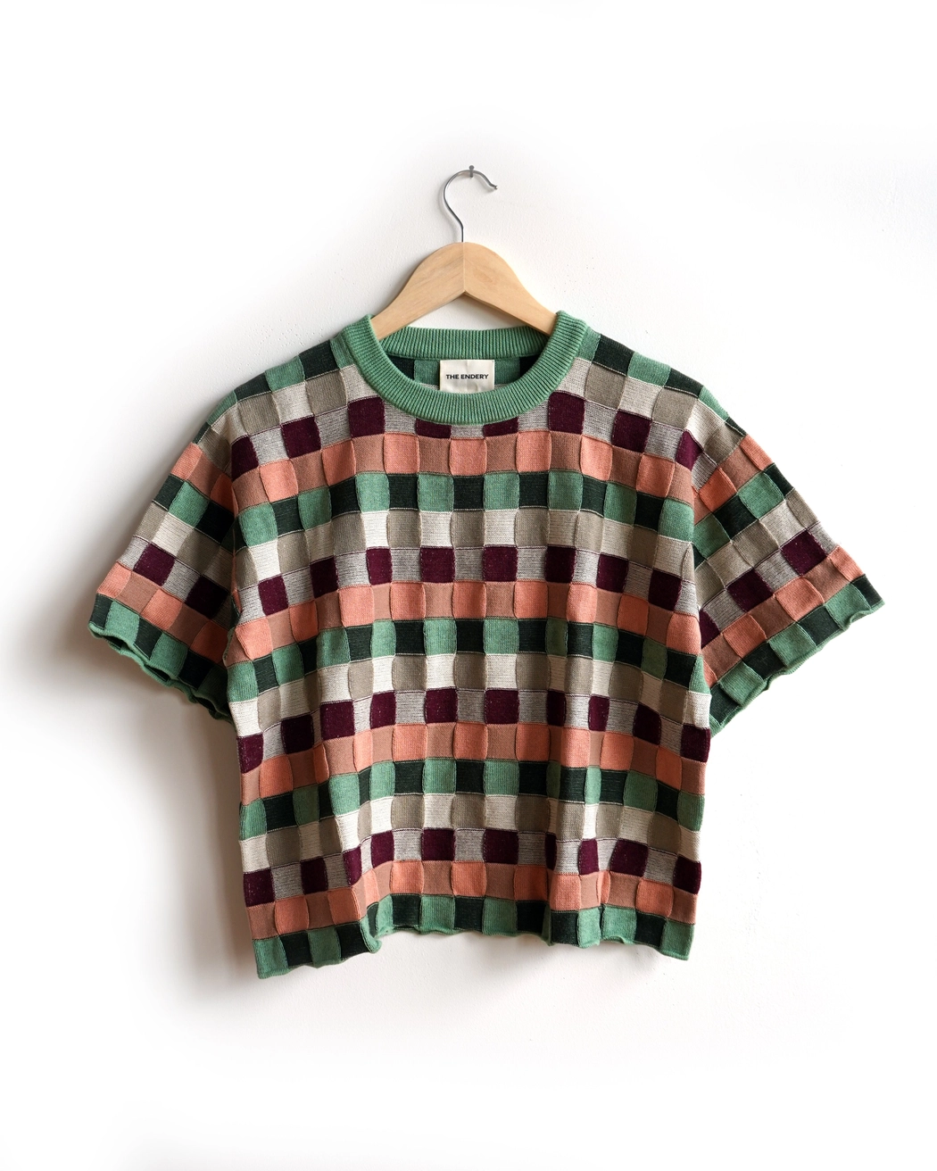 The Endery Sonia Short Sleeve Sweater Tee in Zephyr (Sage/Peach/Cream)