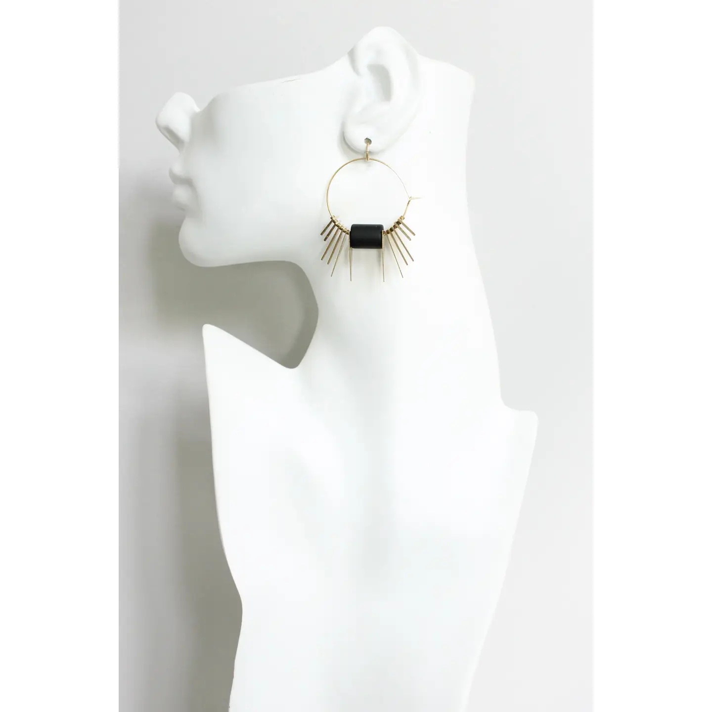 David Aubrey Black and Brass Geometric Hoop Earrings