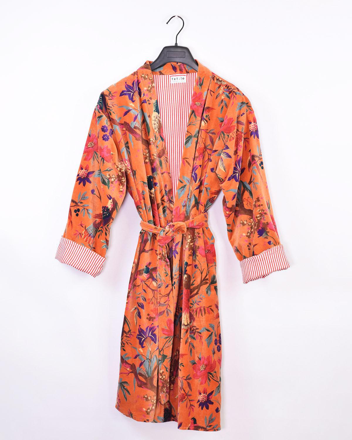 Txtile Velvet Robe in Coral Paradise