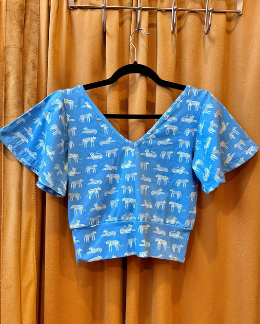 Squasht Bell Sleeve Ballet Top in Big Cats Print