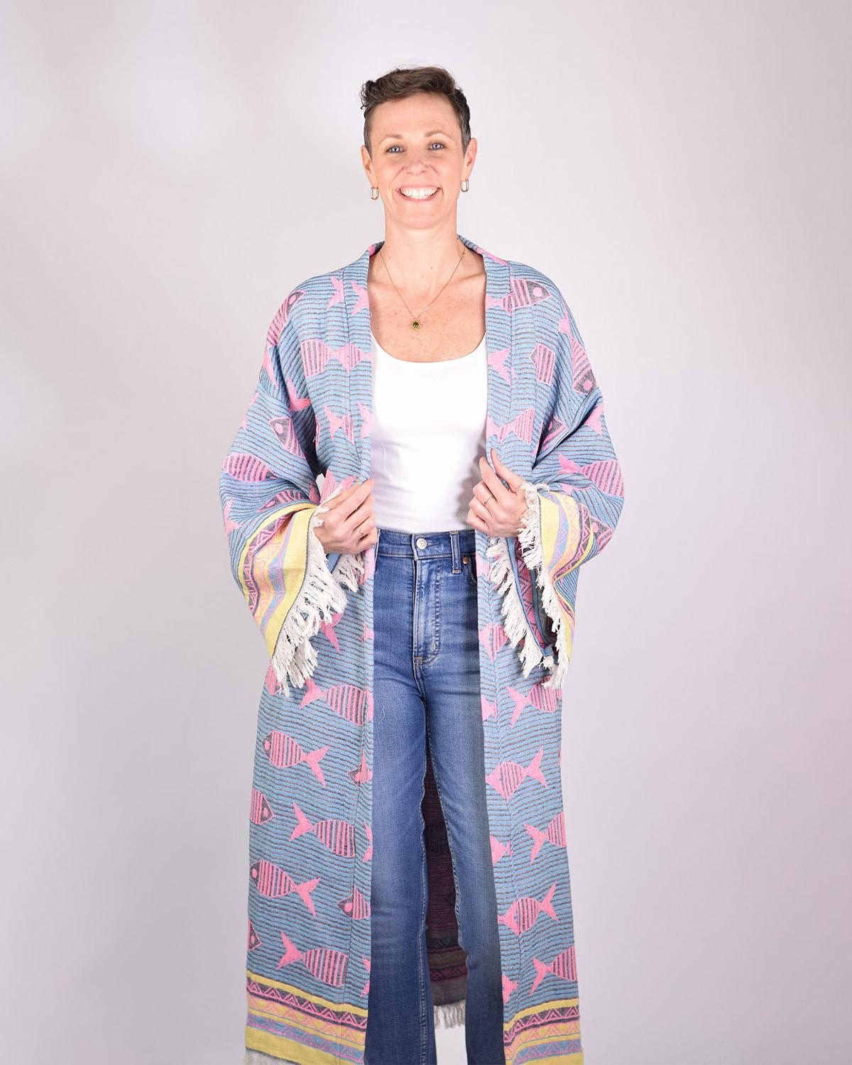 Txtile Woven Turkish Cotton Print Kimono/Robe in Pretty Fish