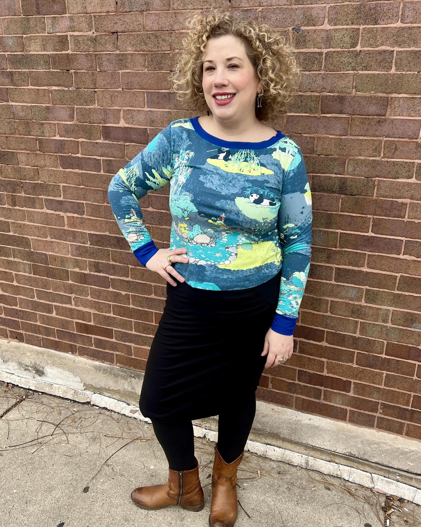 Squasht Long Sleeve Croppish Tee in Panda Party