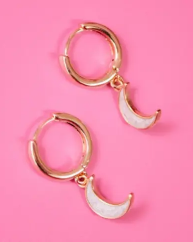 Golden Hour Gold Opal Moon Huggie Earrings